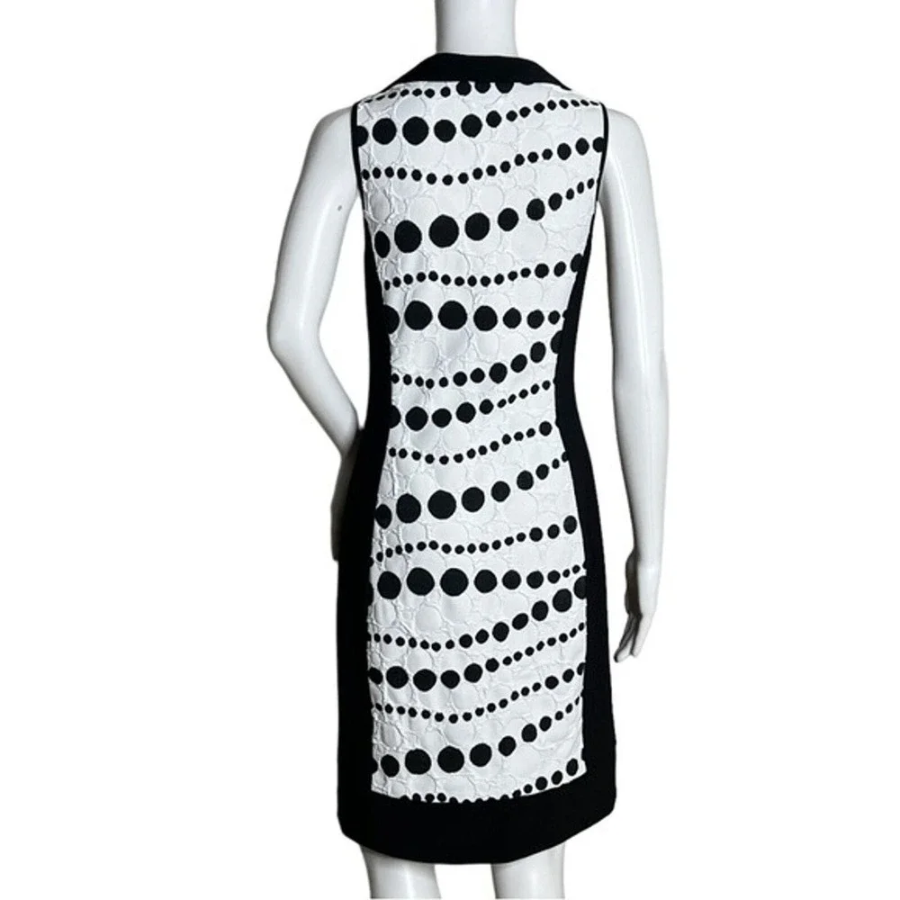 Joseph Ribkoff Dress Size 8 Polka Dot Colorblock Chic Cowl Neck Dress Monochrome - Picture 3 of 6
